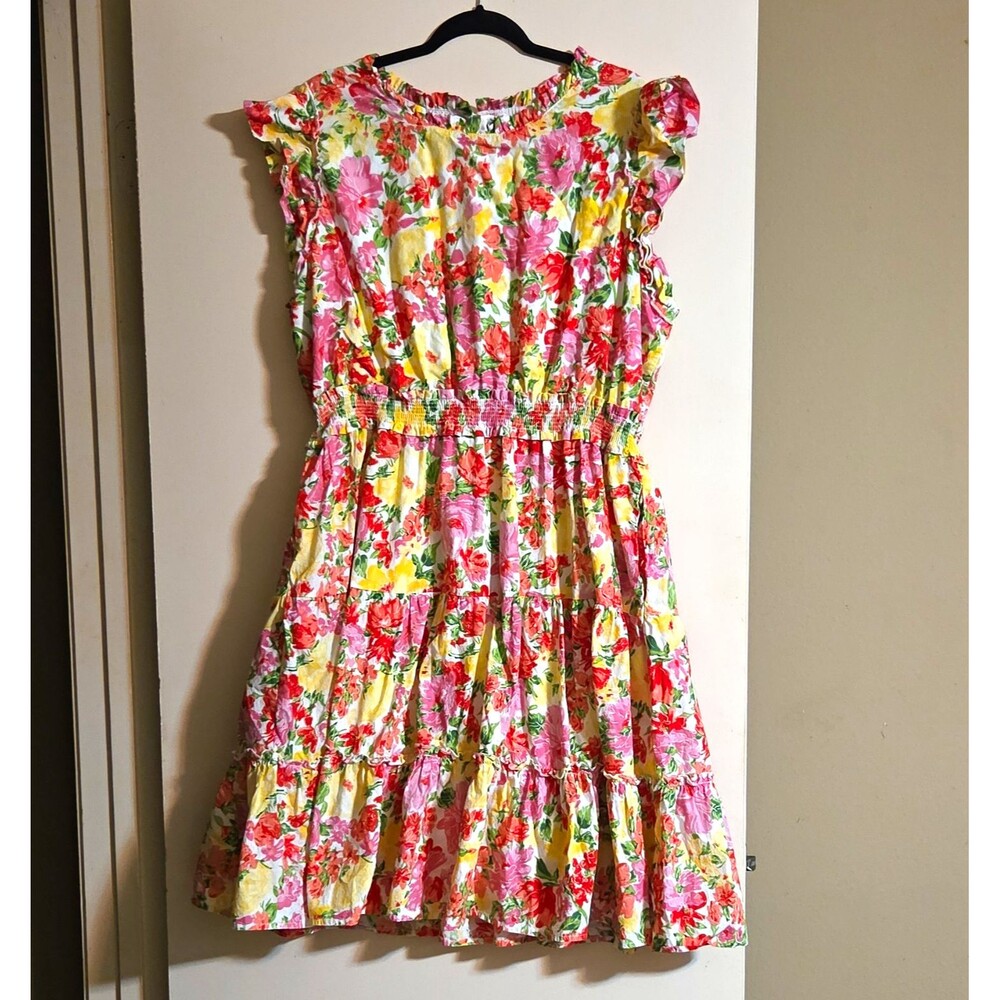 Hayden Los Angeles Women’s 2XL Floral Fit & Flare Ruffle Cotton Knee Dress